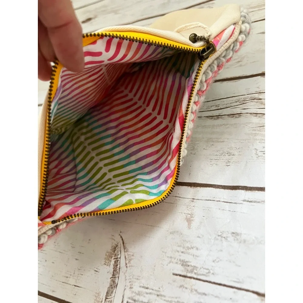 Handmade Clutch Multi-color Punch Needle Tufted Checkered Large OS
